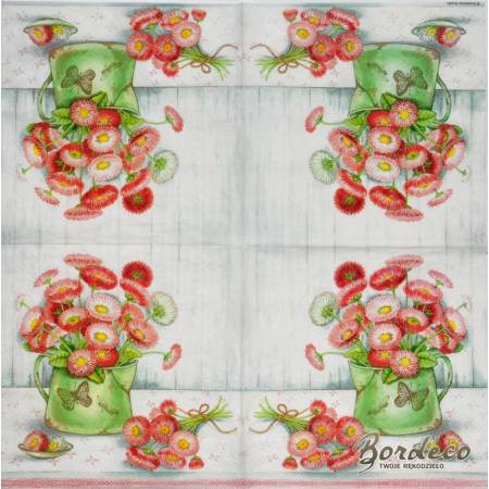 Serwetka do decoupage AMBIENTE stokrotki w konewce 33x33